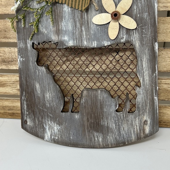 Rustic Farmhouse Wall Decor with Cow Cutout and Bow - Picture 2 of 9